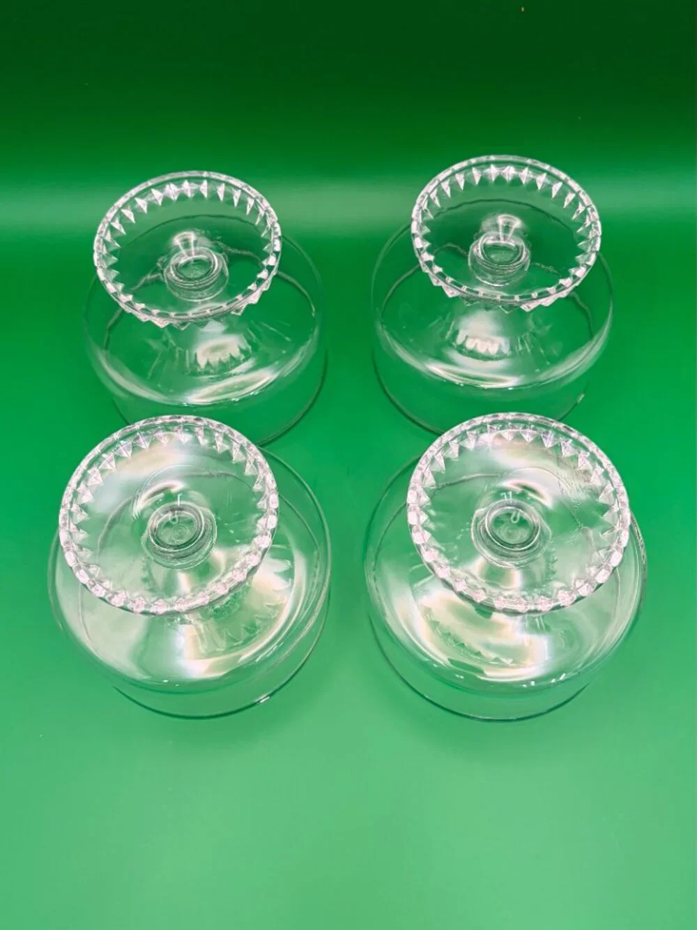 VTG Set 4 Anchor Hocking Cubist Footed Sherbet/Dessert Dishes Clear Glass Bowls